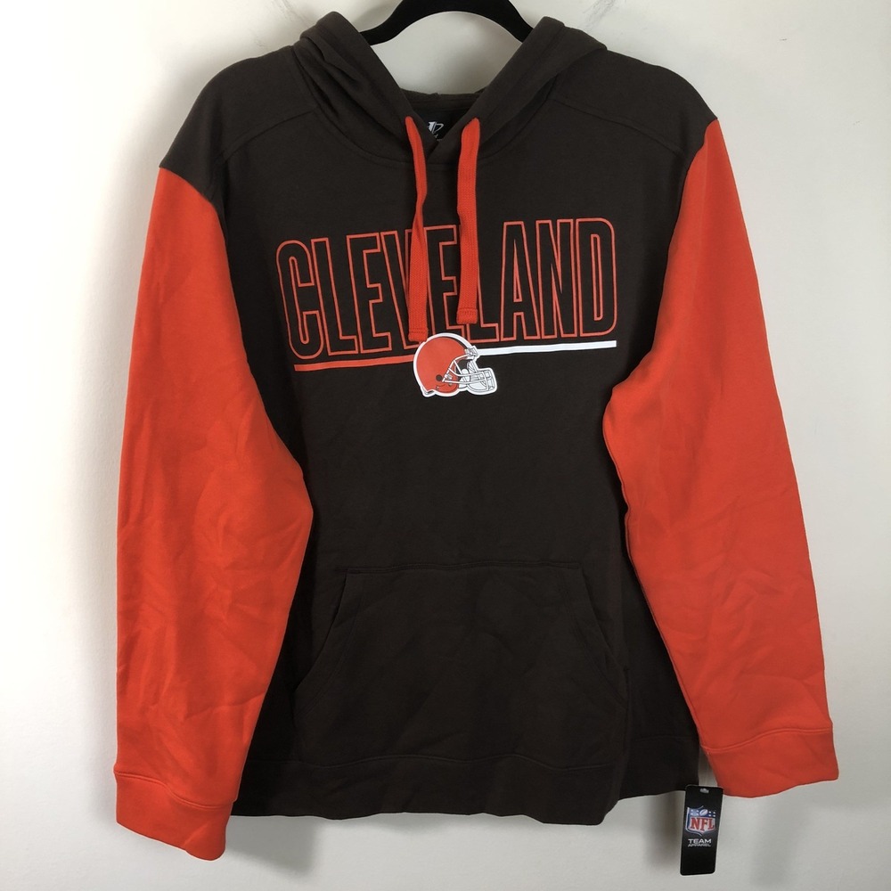 Cleveland Browns Logo Athletics NFL Pullover Hoodie Sweatshirt Sz L Brown Orange